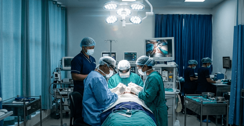 Medical team performing hair restoration surgery